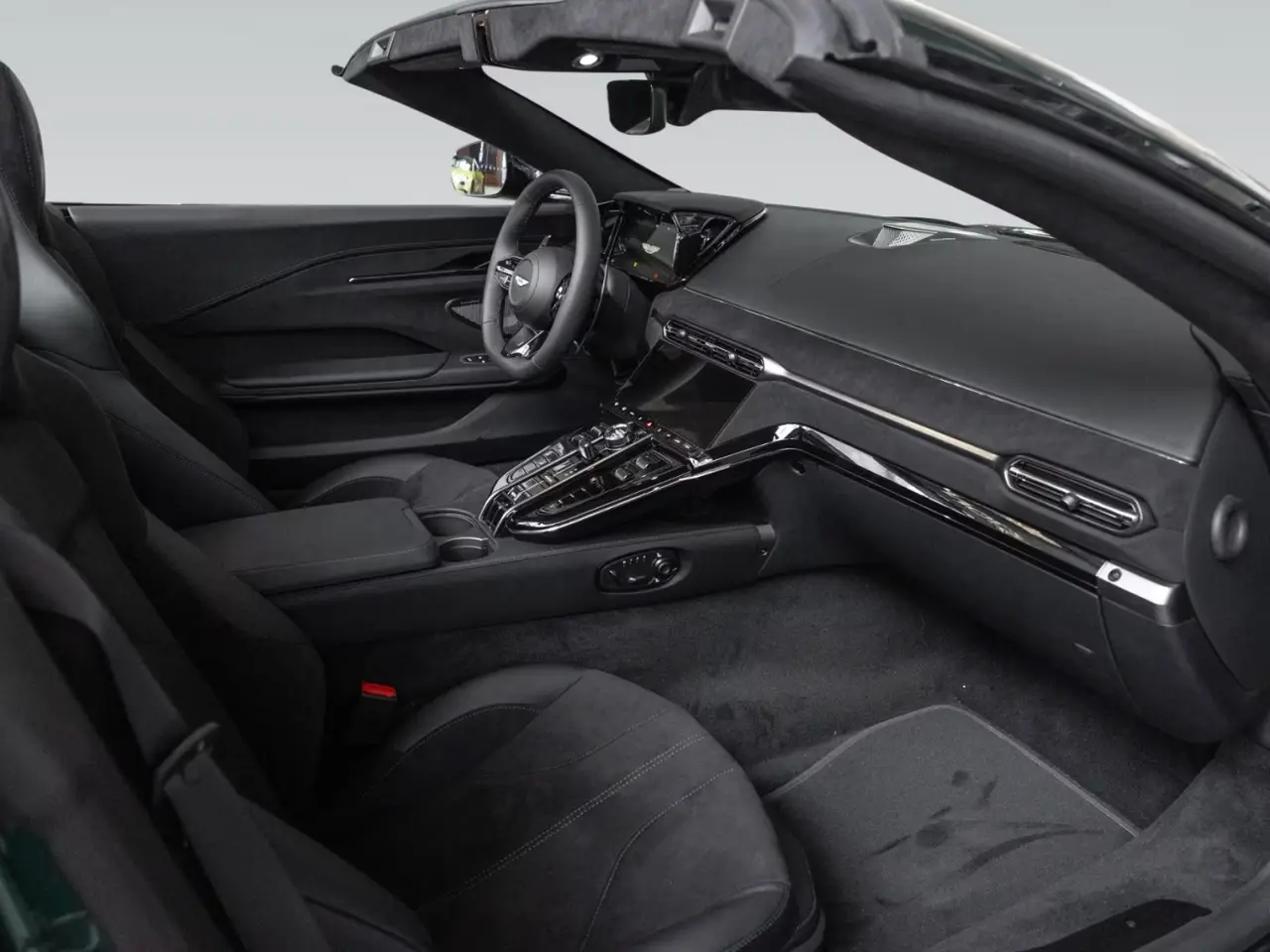 Aston Martin Vantage V8 Spider 2026, exterior — Florence Luxury Car Rental, Florence. Fiesole sunset climb, top down, engine singing