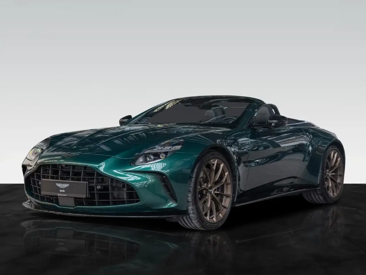 Aston Martin Vantage V8 Spider 2026, interior — Florence Luxury Car Rental, Florence. Fiesole sunset climb, top down, engine singing