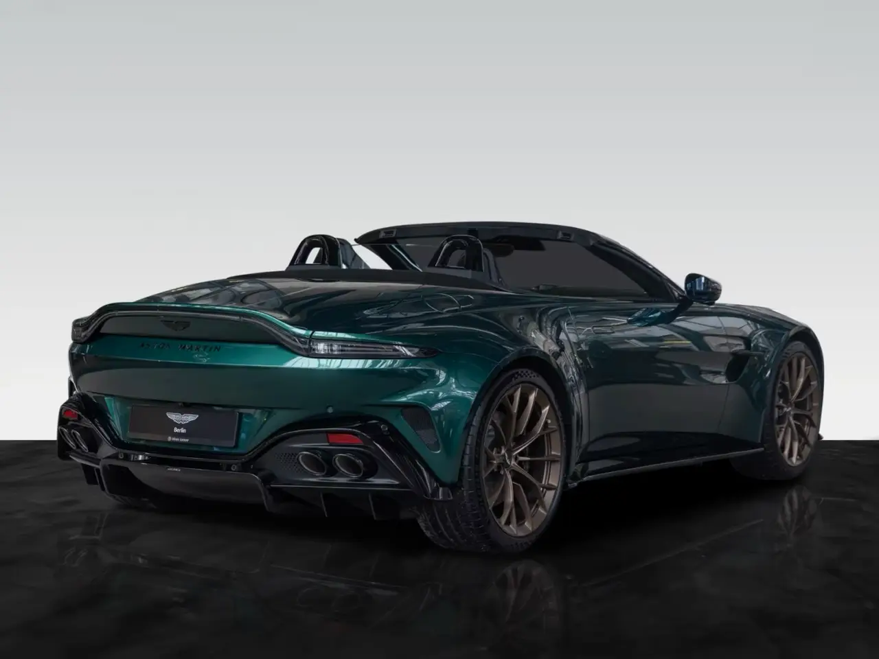 Aston Martin Vantage V8 Spider 2026, dashboard — Florence Luxury Car Rental, Florence. Fiesole sunset climb, top down, engine singing