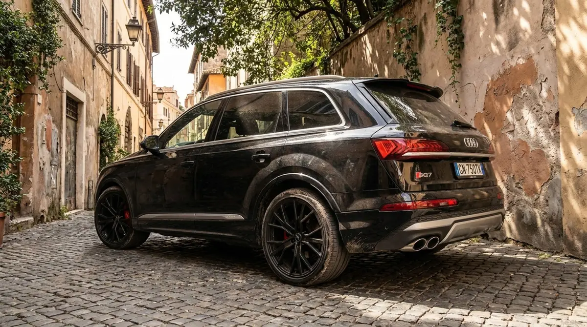 Audi SQ7 7seater 2023, front view — Florence Luxury Car Rental, Florence. Audi SQ7 7seater in Florence Renting the 2023 Audi SQ7 7seater in Florence provides an…