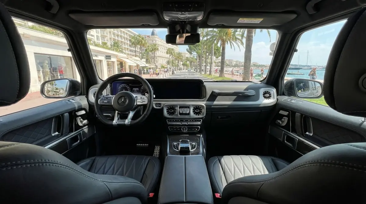 Mercedes Benz G63 2023, interior — Florence Luxury Car Rental, Florence. Mercedes Benz G63 in Florence Renting the 2023 Mercedes Benz G63 in Florence provides a…