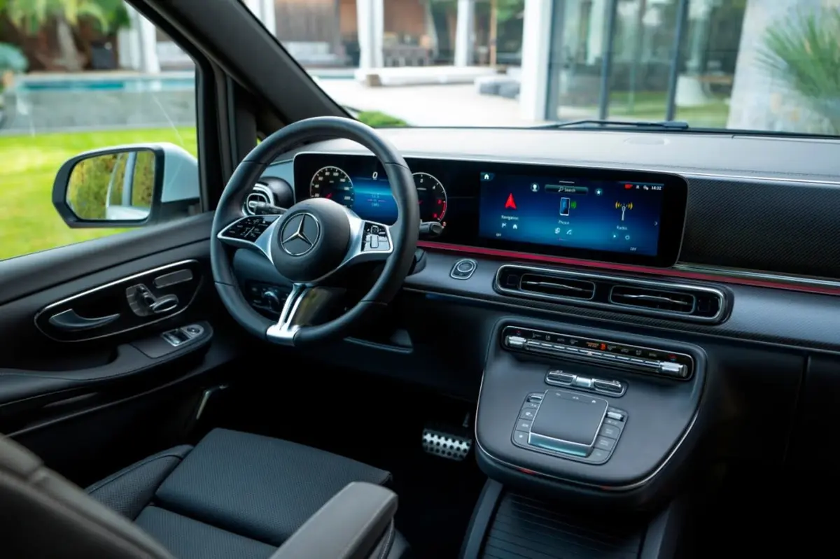 Mercedes Benz V300 8 seats 2025, dashboard — Florence Luxury Car Rental, Florence. Mercedes Benz V300 8 seats in Florence Renting the 2025 Mercedes Benz V300 8 seats in…