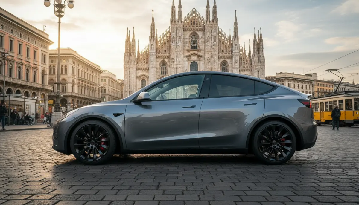 Tesla Model Y Long Range 2023, rear view — Florence Luxury Car Rental, Florence. Tesla Model Y Long Range in Florence Hiring the 2023 Tesla Model Y Long Range in Florence…